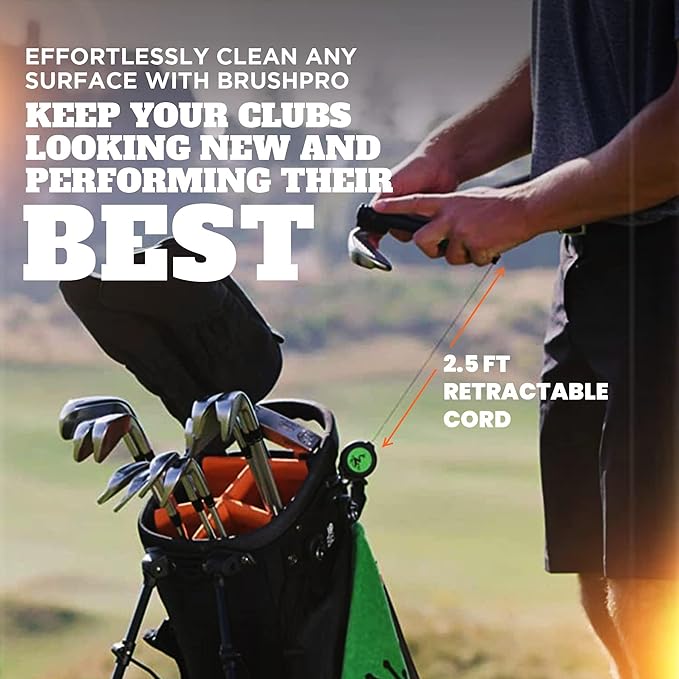 Frogger BrushPro Golf Club Cleaner with Ergonomic Grip and 2.5 ft. Retractable Cord - Sturdy Golf Club Brush and Groove Cleaner for Golfers