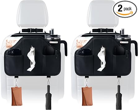 Upgraded Car Seat Back Organizer With Extra Large Tissue Holder Fits For Kleenex Tissue Box (50-230ct), PU Leather Headr