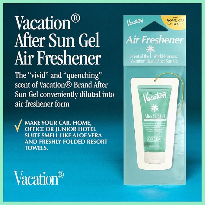 Vacation After Sun Gel Hanging Air Freshener, World Famous Signature Scent, Deodorizer for Car, Home & Office (Pack of 3)