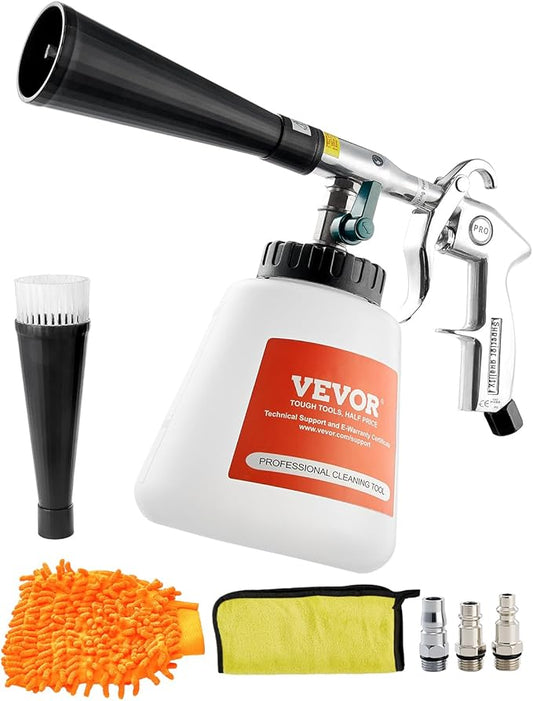 VEVOR Car Cleaning Gun, 6-9.2 Bar High-Pressure Air Blow Gun with 2 Set Nozzles & 1L Liquid Bottle, Vortex Cleaning Gun, Quickly Blasts Dirt and Dust from Surface, Suitable for 1/4 NPT Air Compressor
