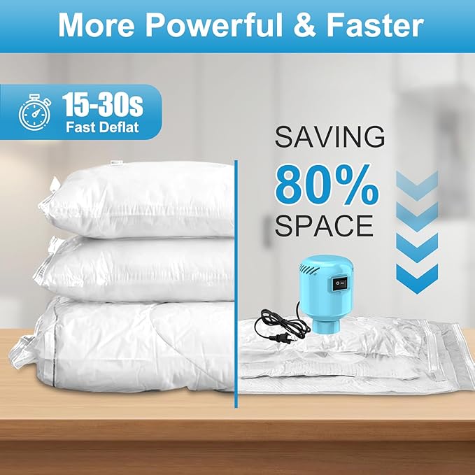 Electric Pump for Vacuum Storage Bags, Portable Vacuum Bag Pump, Electric Vacuum Pump for Storage Bags, Great for Various Vacuum Seal Bags for Clothing,Blankets,Bedding- Blue (No Bags)