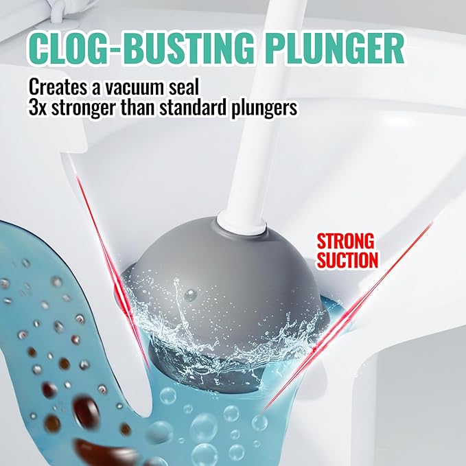 3 in 1 Toilet Brush and Plunger Set with Crevice Cleaning Brush, Toilet Plunger and Brush Set with Extra Long Handle, Plungers for Bathroom Accessories, Toilet Plunger with Holder, White