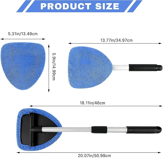 Windshield Cleaning Tool, Car Window Cleaner with Extendable Handle, 4 Microfiber Pads and Spray Bottle, Auto Interior Exterior Glass Wiper Cleaning Kit Universal for RV, SUV, Truck (Blue)