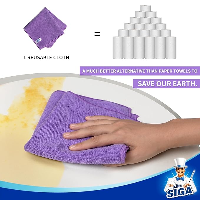 MR.SIGA Microfiber Cleaning Cloths, All-Purpose Microfiber Towels, Streak Free Cleaning Rags, Pack of 12, Purple, Size 32 x 32 cm(12.6 x 12.6 inch)