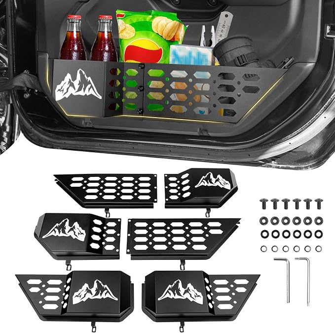 Metal Front & Rear Door Storage Box Pockets for 2018-2026 Jeep Wrangler JL JLU 4XE/2020-2026 Gladiator JT, Door Insert M