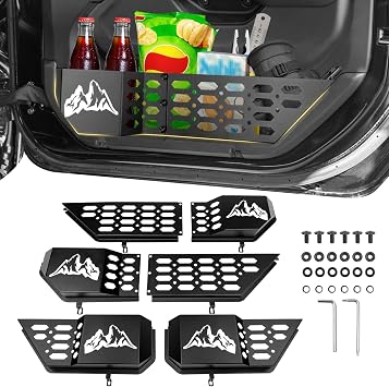 Metal Front & Rear Door Storage Box Pockets for 2018-2026 Jeep Wrangler JL JLU 4XE/2020-2026 Gladiator JT, Door Insert M