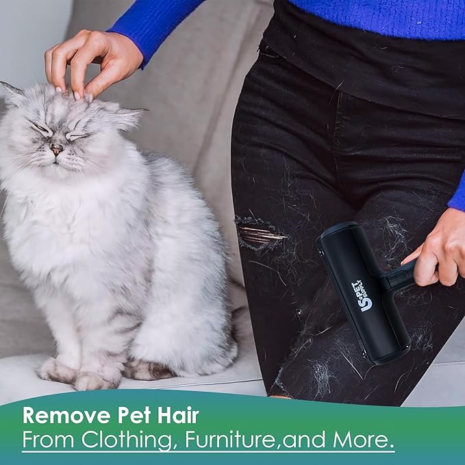 Pet Hair Remover Roller-Reusable, Self Cleaning Lint Roller for Pet Hair Removal on Furniture, Carpets, Clothes & Car Seats-Dog & Cat Hair Remover No Sticky Tapes (Black)