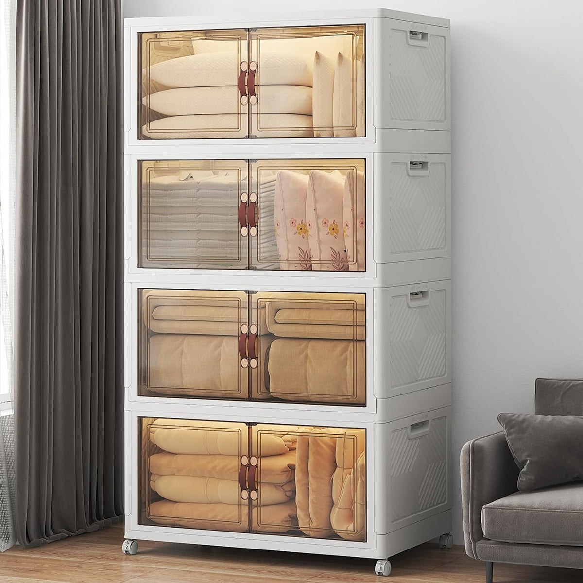 720QT Stackable Storage Bins with Lid, Foldable Storage Cabinet