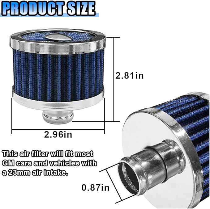 23mm Car Air Filter, 0.9'' High Flow Vent Valve Cover, Breather Filter, Universal Cold Air Intake Filter Breather, Car Accessories Fits Car Motorcycle (Blue)