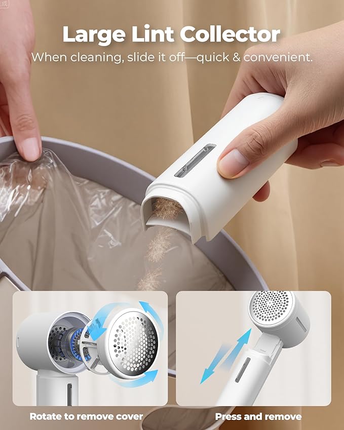 ASNUG Fabric Shaver, Electric Lint Remover, Sweater Shavers to Remove Pilling with 3 Speeds, 6 Leaf Blade, LED Display & Type-C Rechargeable, Removes Fuzz, Pills for Clothes, Furniture
