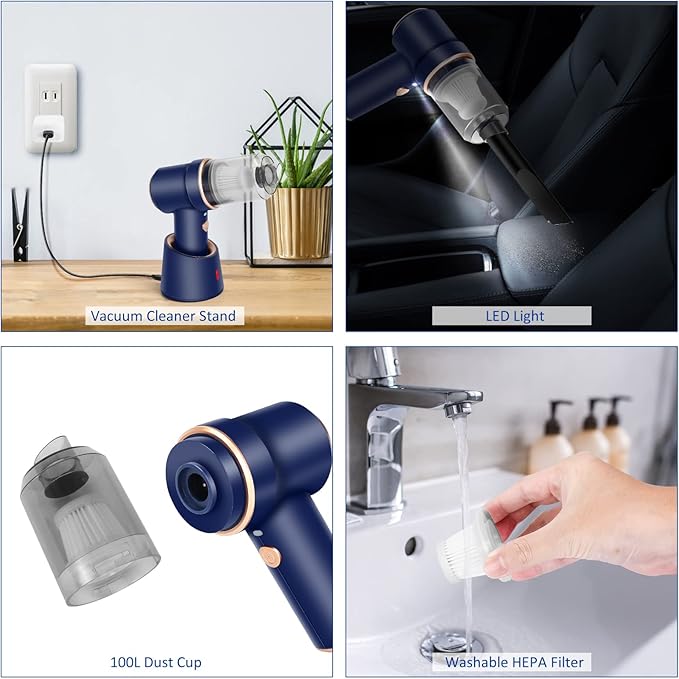 8Kpa Mini Handheld Vacuum Cleaner, 120W High Power Cordless Keyboard Vacuum, 2-in-1 Desk Vacuum & Air Duster with LED Light & Multi-Nozzles for Car, Computer, Sewing Machine
