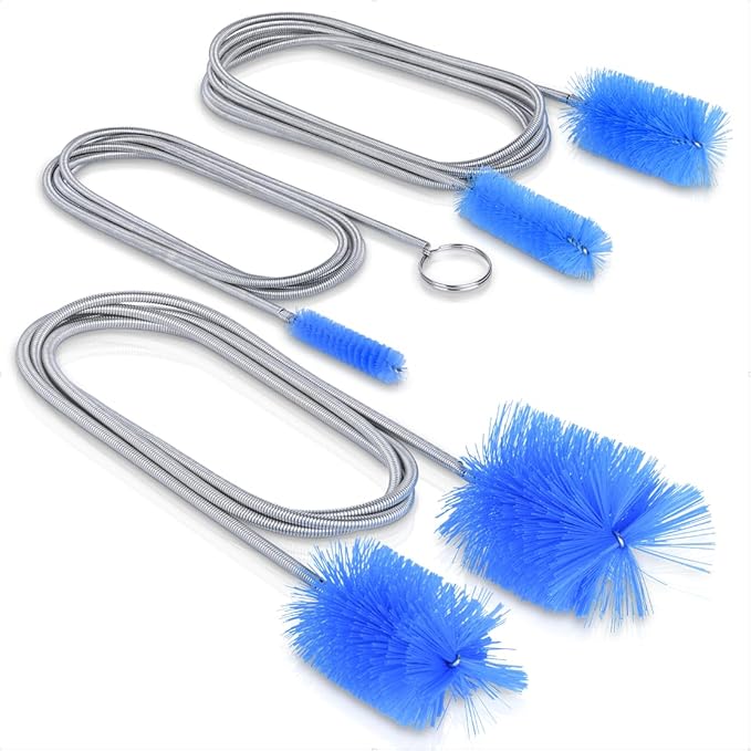 Flexible Long Drain Brush Set, Premium 3 Piece Kit with Double Ended and Stainless Steel Tube Cleaning Brushes for Ultimate Kitchen, Sink, and Pipe Cleaning, Including Powerful Drain Clog Remover