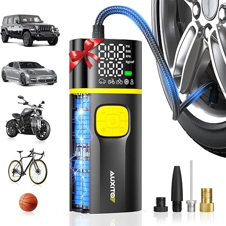AUXITO AS1 PRO Tire Inflator Portable Air Compressor - 150PSI Dual Cylinder 7800 mAh & 12V DC, Bike Pump Air Pump for SU