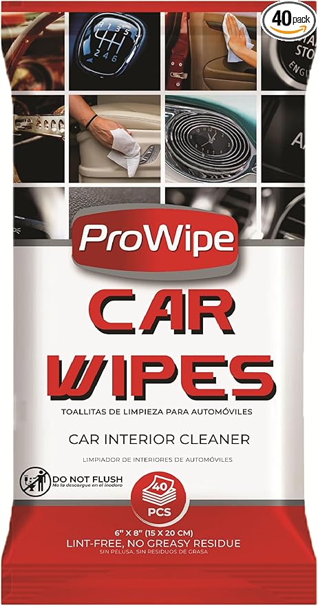 Car Cleaning Wipes - Car Interior Cleaner, Dashboard Cleaner, 1x40 Count Residue-Free Wipes for Interior Surfaces, From Dashboard to Leather Seats, Must Have Accessories