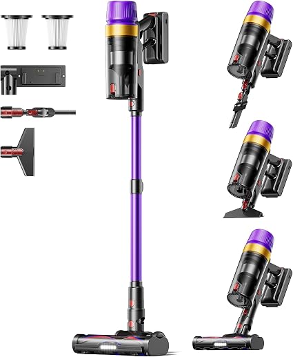 Cordless Vacuum Cleaner, Self-Standing 620W 55KPA 75Min Runtime Stick Vacuum for Home, 1.8L Dust Cup, LED Display, Anti-Tangle, 8-Stage Filtration, for Hardwood Floor Carpet Pet Hair - Cleanova