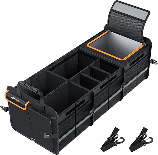 HEYTRIP Large Trunk Organizer With Built-in Leakproof Cooler Bag, 2 Tie-Down Straps, 4 Removable Dividers, Foldable Cove