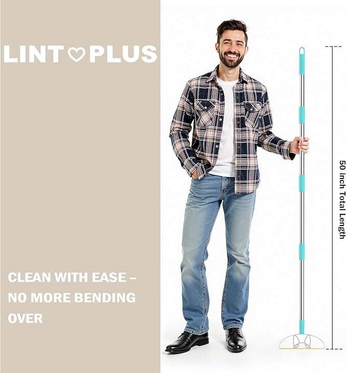 Heavy Duty Carpet Rake – 50" Ultra-Long Pet Hair Remover Tool by LINTPLUS, Deep Cleans Carpets, Rugs & Furniture | Durable Home Cleaning Scraper
