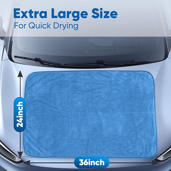 HOMEXCEL Professional Car Drying Towel (36"x 24") with Twisted-Loop Technology, 1200GSM for a Streak-Free Finish – Microfiber Towels for Cars, Trucks, SUVs, RVs and Motorcycles, Blue