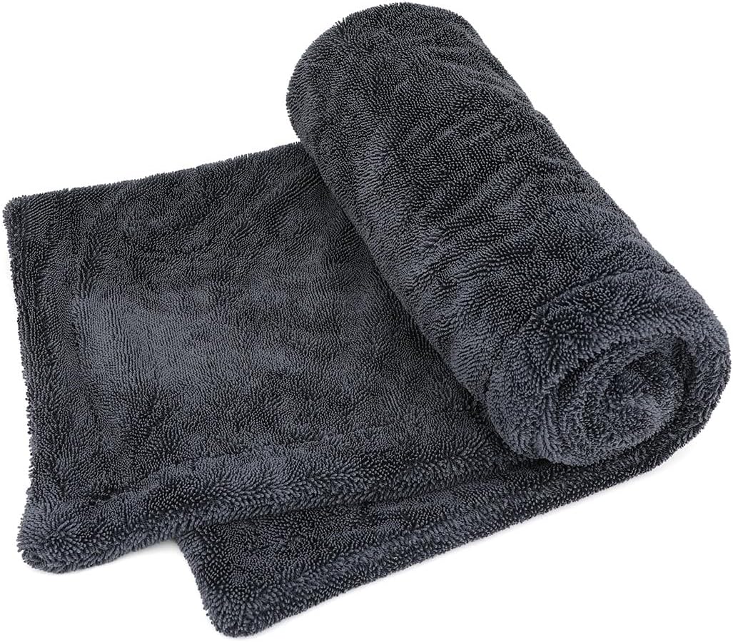1300GSM Microfiber Car Drying Towel, Double-Twist Loop, Ultra-Absorbent, Quick-Dry, Lint- & Streak-Free, Scratch-Safe, for Car Wash & Detailing (1 Pack) (Dark Grey, 24" x 36")
