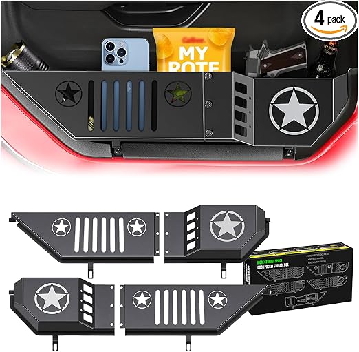 Grille Pattern Front Door Pocket Metal Storage Box for Jeep Wrangler JL JLU 4XE 2018-2025 & Gladiator JT 2020-2022 2023 