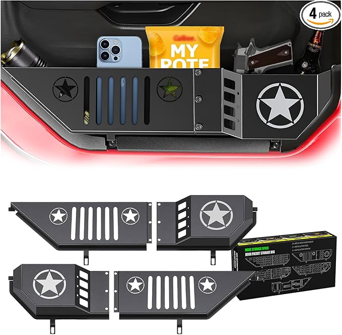 Grille Pattern Front Door Pocket Metal Storage Box for Jeep Wrangler JL JLU 4XE 2018-2025 & Gladiator JT 2020-2022 2023 