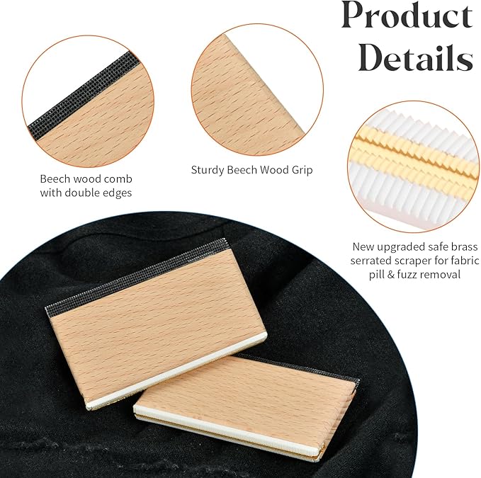 Cashmere Comb - Double Edge Sweater Pill Remover, Beech Wood Fabric Fuzz & Lint Remover for Wool, Cashmere, Knitwear & Home Textiles(2 Pcs)