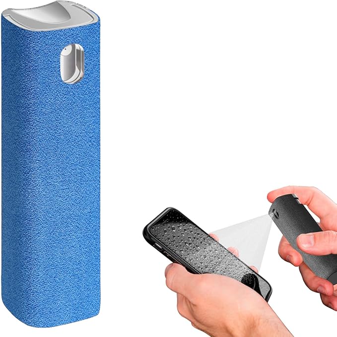 IO CLEAN Mini Screen Cleaner Spray – Finger Proof Screen Cleaner for Smartphones, iPads, MacBooks, Laptops, Car Screens, Touchscreens – 3 in1 Mist Cleaner, Microfiber Cloth and Protective Cover (Blue)