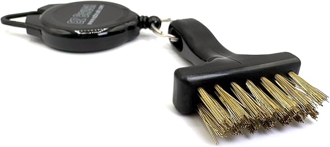 Mini Retractable Golf Club Brush Cleaning Tool with Clip and Brass Bristles