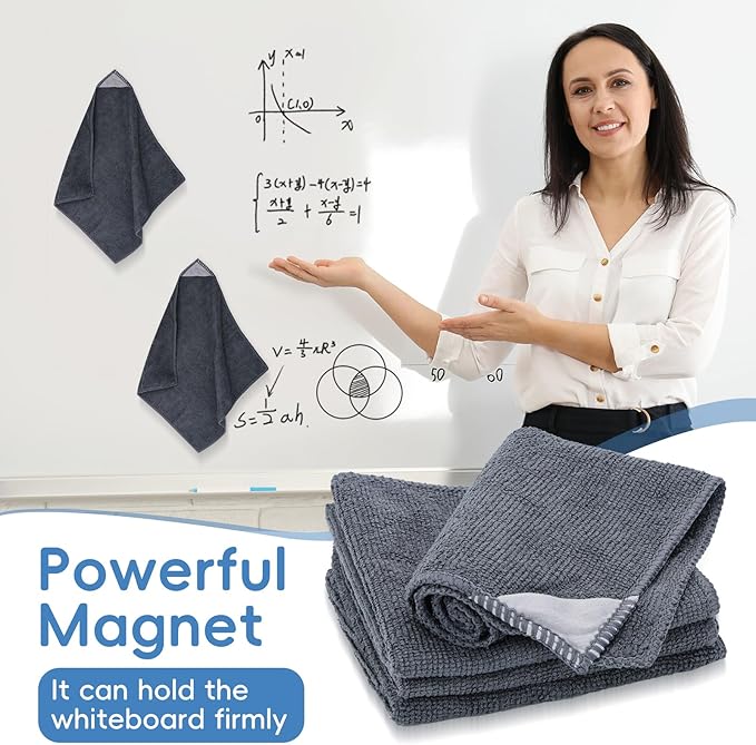 GoClimber 4 Pack Magnetic Microfiber Cleaning Cloth, Dry Erase Erasers Cleaner for Whiteboards, Blackboards, Chalkboards, Glassboards, Home, Office, School, Gray, 10'' x 9.25''
