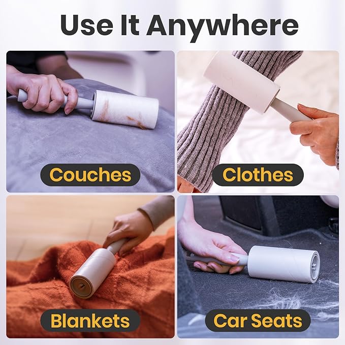 DELOMO Lint Roller 400 Sheets (1 Roller + 3 Refills) - Lint Rollers for Pet Hair Extra Sticky, Mega Value Pet Hair Removal Tool for Clothes/Couch/Furniture/Car - Ideal Home Gift for Pet Owners