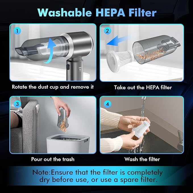Car Vacuum Portable Cordless, 20000Pa 4-in-1 Handheld Cleaner & Air Duster, 80000RPM Brushless Motor, Type-C Charging, HEPA Filter, Storage Case for Car Home Office (Silver)