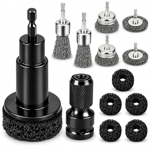 Wheel Hub Cleaning Tool, Brake Rotor Resurfacing Kit - 5 Pads & Coarse Carbon Steel Crimping Wire Wheel Brush, Rust Remo