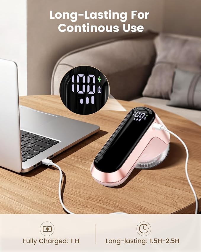 coldSky Fabric Shaver, Rechargeable Lint Shaver with Digital Display, Portable Sweater Defuzzer with 3 Speeds, 6 Leaf Blades and Safety Lock, Electric lint Remover for Clothes, Sweater (Pink)