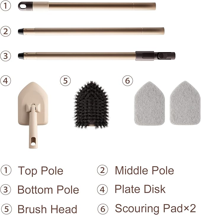 Eyliden Shower Scrubber with Long Handle, Tub and Floor Scrub Brush for Bathroom, Tile, Bathtub, Grout, Sink, 2 Type Cleaning Heads - 1 Stiff Bristle & 2 Non-Scratch Pads, 180° Swivel Head