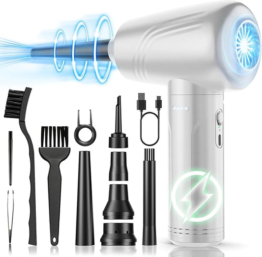 11-in-1 Compressed Air Duster, 3-Gear Adjustable 120000 RPM Electric Air Duster with LED Light, 9000mAh Reusable no Canned Keyboard Cleaner for Office