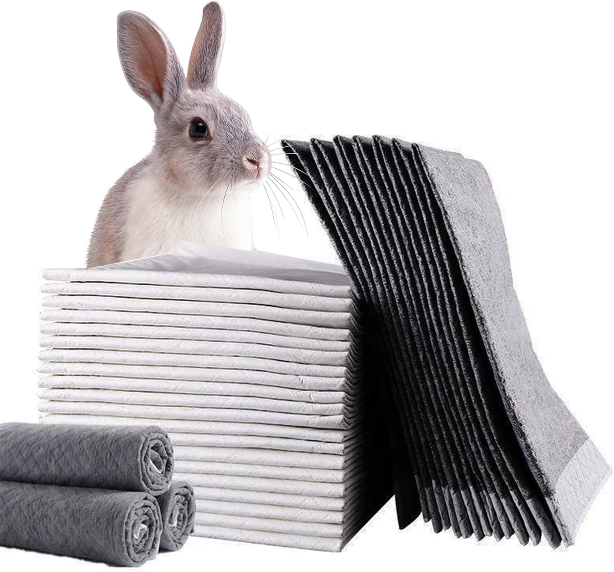 Rabbit Pee Pads 23.62"x17.72" Disposable Cat Cage Liners Black Carbon Super Absorbent Odor-Control,Bunny Potty Training Pad with Quick-Dry Surface for Puppy Kitten Hamsters Dog(50 Pieces)