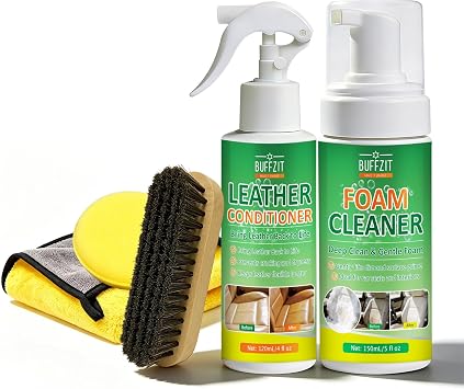 Leather Cleaner and Conditioner Kit, Foam Cleaner & Faux Leather Conditioner, Leather Car Cleaner Set with Brush for Car