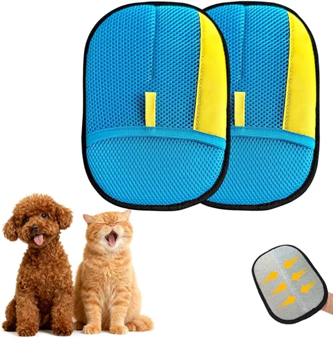 Electrostatic Gloves for Pet Hair Removal: Upgraded 2PCS Animal Fur Removal Tool for Dogs&Cats Efficient Reusable Pet Hair Remover for Couch Carpet Car Seat Clothing Quick Clean (2 pcs-Blue)