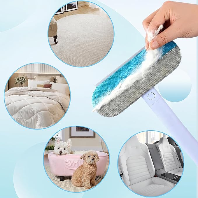 Morofme Multifunctional Pet Hair Remover Tool 4 in 1 Dog and Cat Fur Removal Brush Pet Hair Remover Adjustable Lint Brush Handle Fur Remover Water Scraper for Window Furniture Carpets Sofa Car Clothes