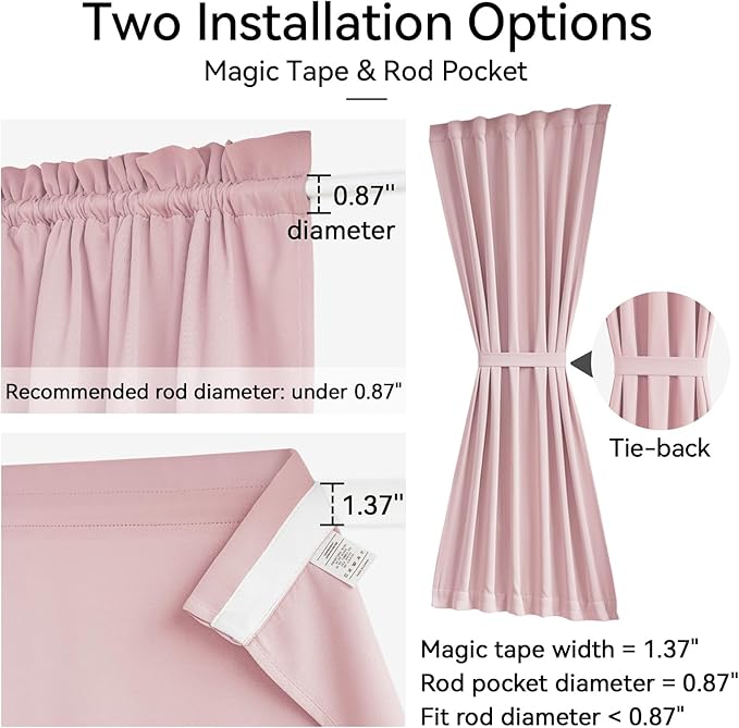 Vatge Door Curtains for Door Window, Door Coverings for Small Window, 1 Panel, W25 x L40, Baby Pink