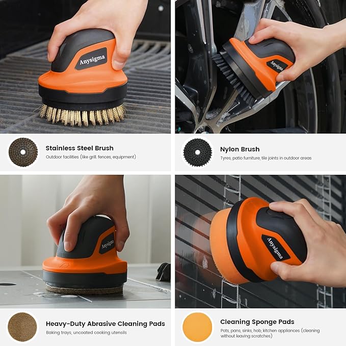 Electric Grill Brush for Outdoor Grill- 4 Replaceable Heads, 3000mAh IPX7 Waterproof BBQ Cleaning Scrubber for Kitchen & Car & Bathroom - Ideal Mother’s for Grill Lovers, Dad, Mom
