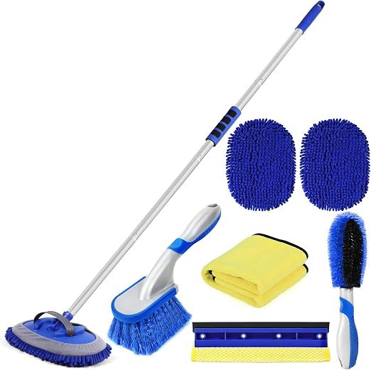 Lsyomne 62'' Car Wash Brush Mop Kit with Long Handle Microfiber Car Washing Tool kit Detailing Brush Car Wheel Tire Clea
