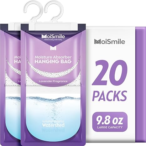 Hanging Moisture Absorbers 20 Pack, Lavender Dehumidifier Bags 9.8 oz