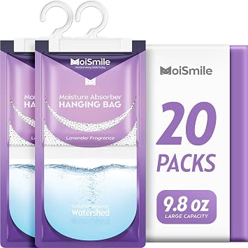 Hanging Moisture Absorbers 20 Pack, Lavender Dehumidifier Bags 9.8 oz