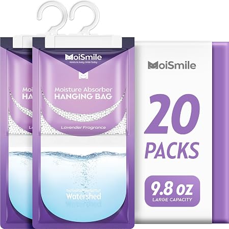 Hanging Moisture Absorbers 20 Pack, Lavender Dehumidifier Bags 9.8 oz