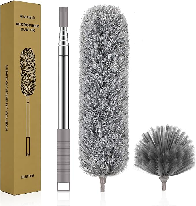 SetSail Dusters for Cleaning, 100-inch Extra-Long Cobweb Duster with Extension Pole, Bendable Microfiber Head & Cobweb Brush Washable Ceiling Fan Cleaner Duster Kit for High Ceilings, Corner