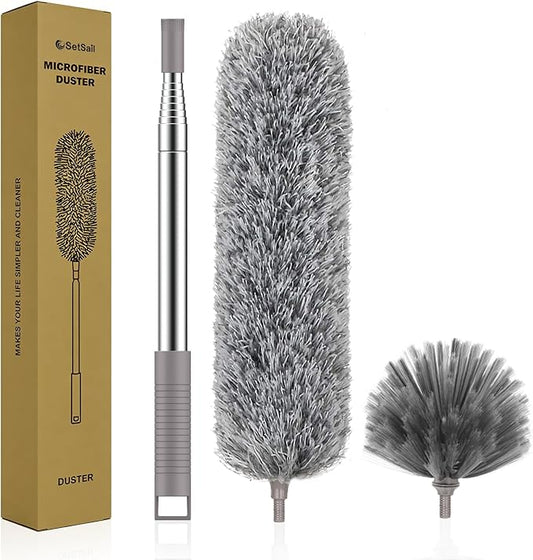 SetSail Dusters for Cleaning, 100-inch Extra-Long Cobweb Duster with Extension Pole, Bendable Microfiber Head & Cobweb Brush Washable Ceiling Fan Cleaner Duster Kit for High Ceilings, Corner