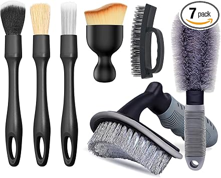 7pcs Car Detailing Brush Kit , Drill Brush Attachments Set, Soft Bristle Car Detailing Cleaning Brushes, Wire Brush Set 