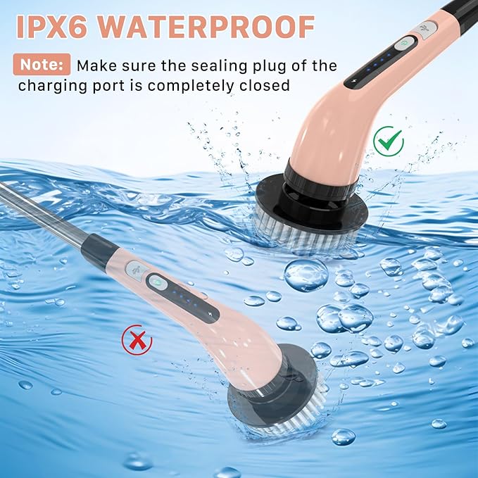 Electric Spin Scrubber with 7 Replaceable Brush Heads, 2-Speed Power, Extendable Handle up to 54 Inch – Bathroom, Shower, Bathtub, Tile & Kitchen