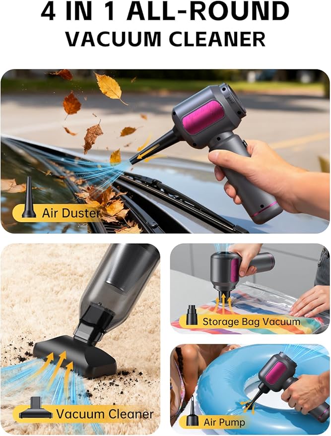 REWONDER Car Vacuum Cleaner High Power, 22000Pa Vacuum Cleaner & 110000RPM Air Duster, Handheld Vacuum with 7800mAh Battery, Storage Bag & Multi-Nozzles for Car, Home, Office